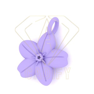 May include: A lavender flower charm with a loop for attaching to a necklace or bracelet. The flower has five petals and a small centre.