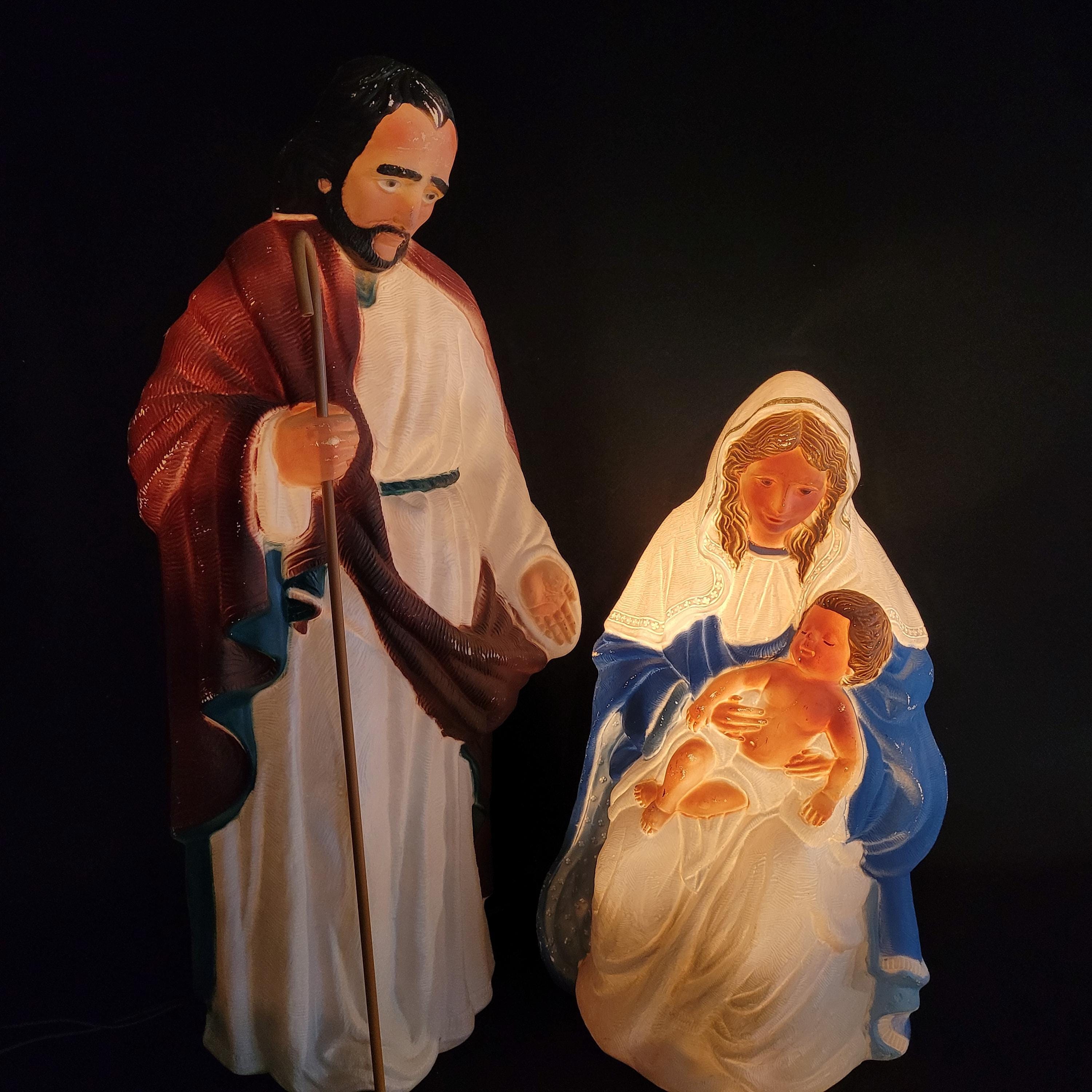 Vintage Nativity Joseph Mary With Baby Jesus Blow Molds Set of 2