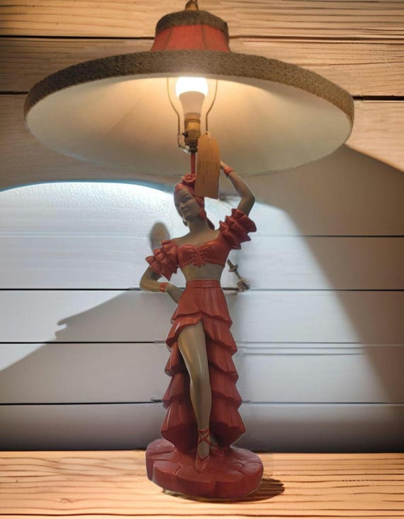 Vintage Chalkware Dancers Table Lamps by Emil Bertolozzi 1950's