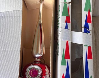 Ozdoba na czubek choinki w kształcie gwiazdy Świętego Mikołaja, szkło dmuchane pokryte rtęcią, wgłębiona gwiazda