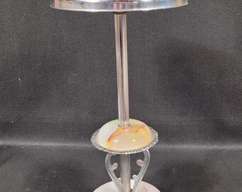 Art Deco Chrome Floor Ashtray Cigar Room Lounge Smoking Stand Onyx 1930-1950 28”. F3