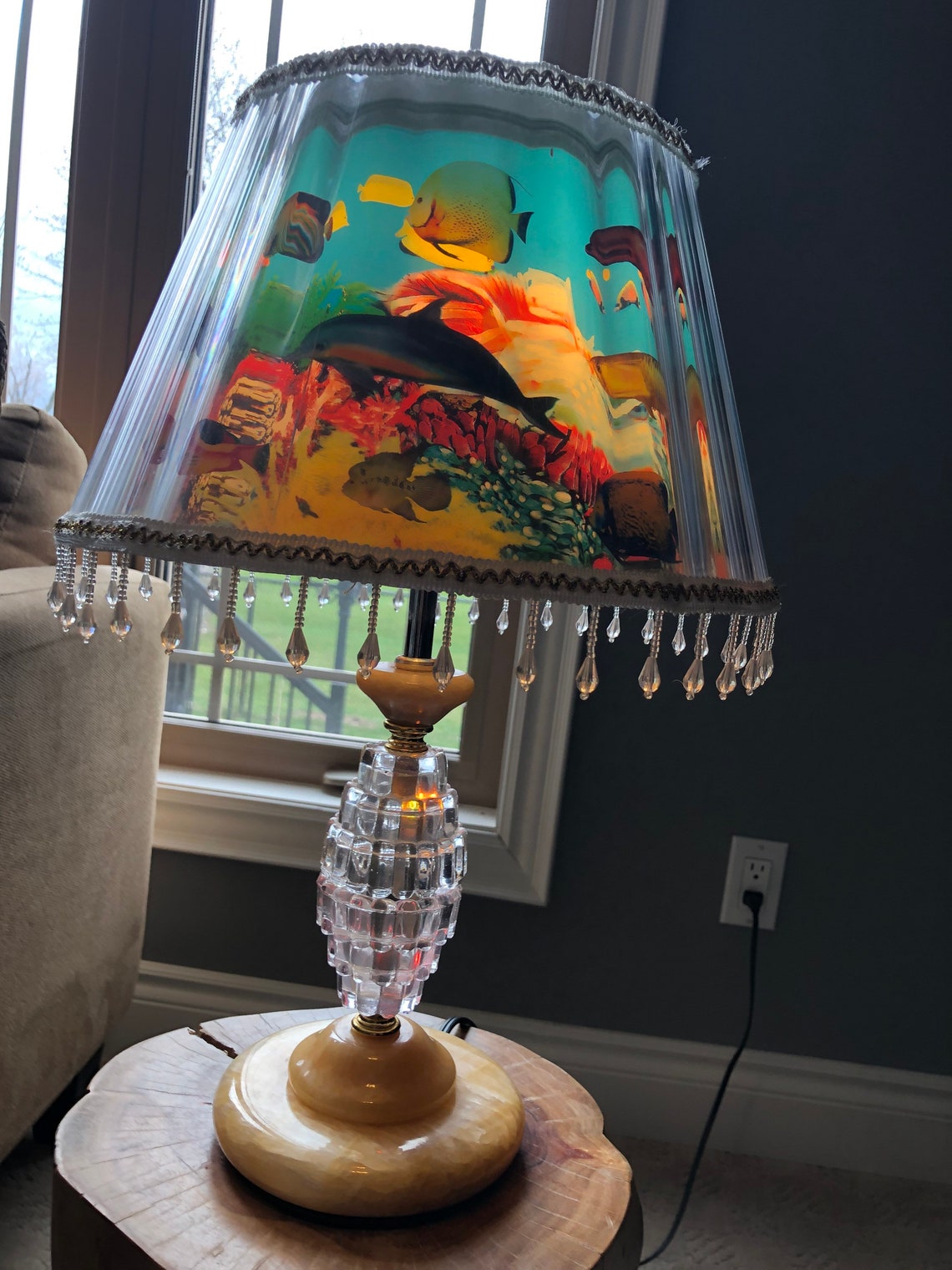 Kitsch Rotating Aquarium Fish Lamp Marble Base Nemo Etsy
