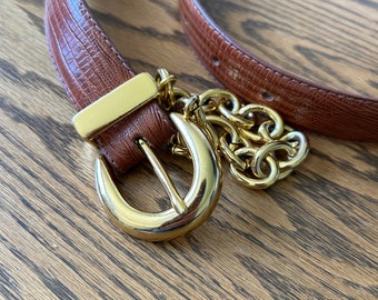 Cipriani Brown Clove Tanned Genuine Leather with Gold Buckle Vintage Cipriani Leather Belt: Italian Alligator Calfskin  main image 3