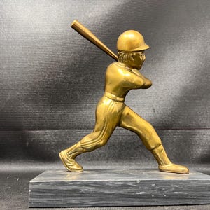 Vintage Rare Brass Baseball Player w Bat On Marble Base  Home Run Brass. S6C
