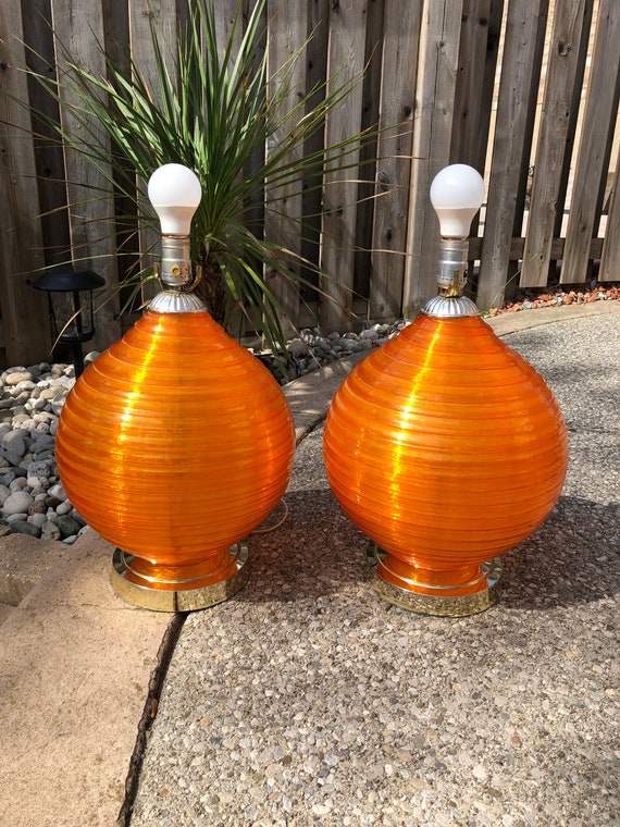 Rare 2 Gilbert Montreal Softlite Large Orange Retro MCM Table