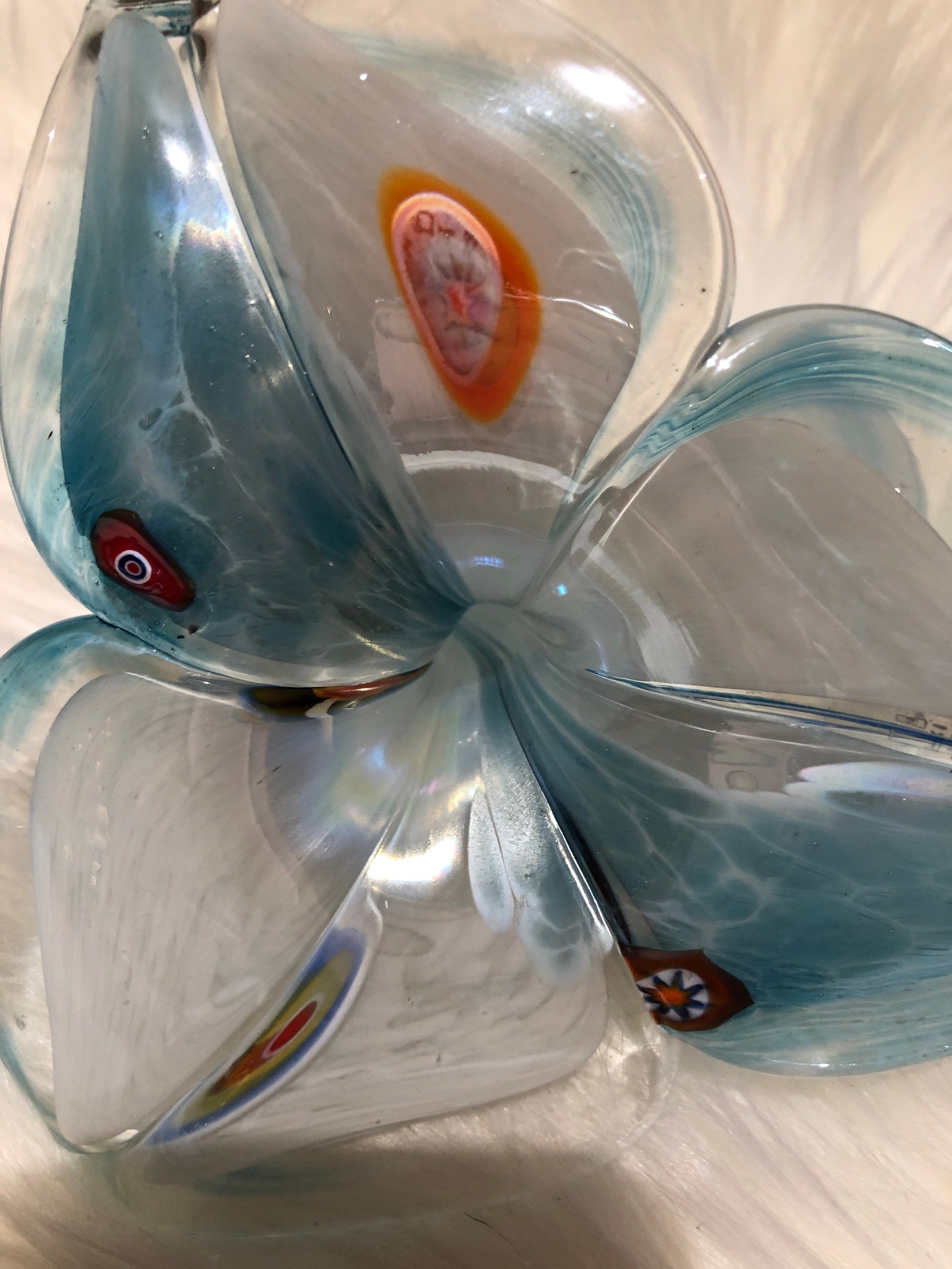 Vintage Murano Art Glass 3 Petal Flower with spiral stem Etsy