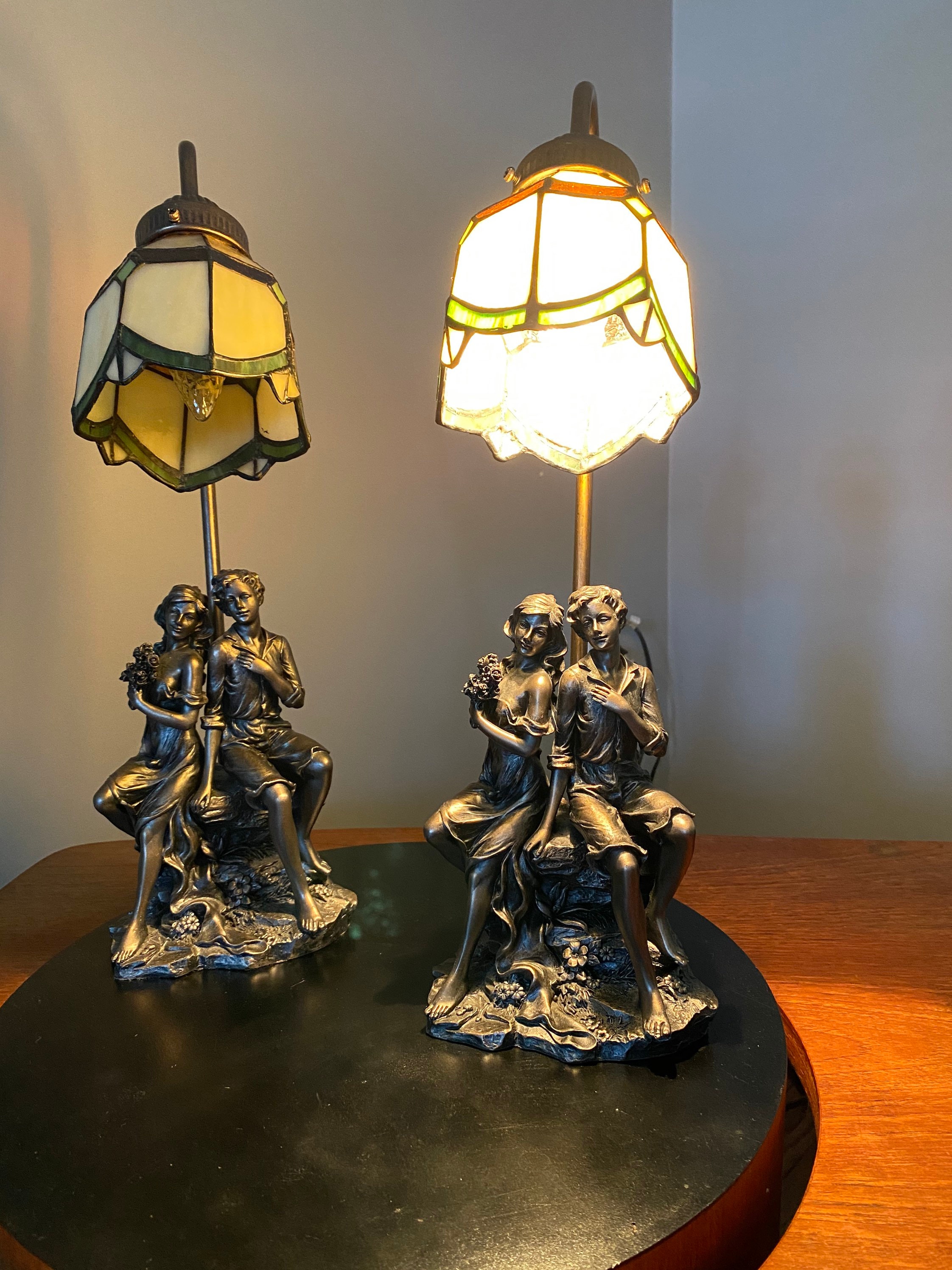 A Pair of Widdop Bingham Co Rosa 2003 Lamps. Couple Sitting
