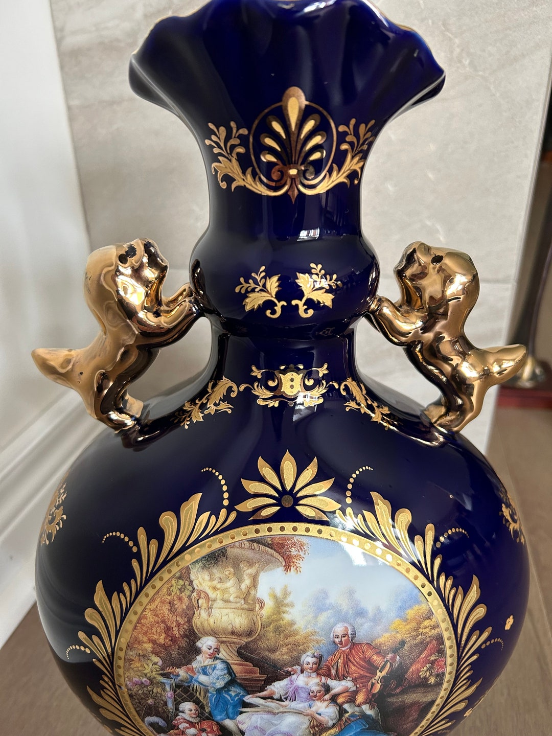 Vintage Limoges Vase Cobalt Blue and Gold Etsy