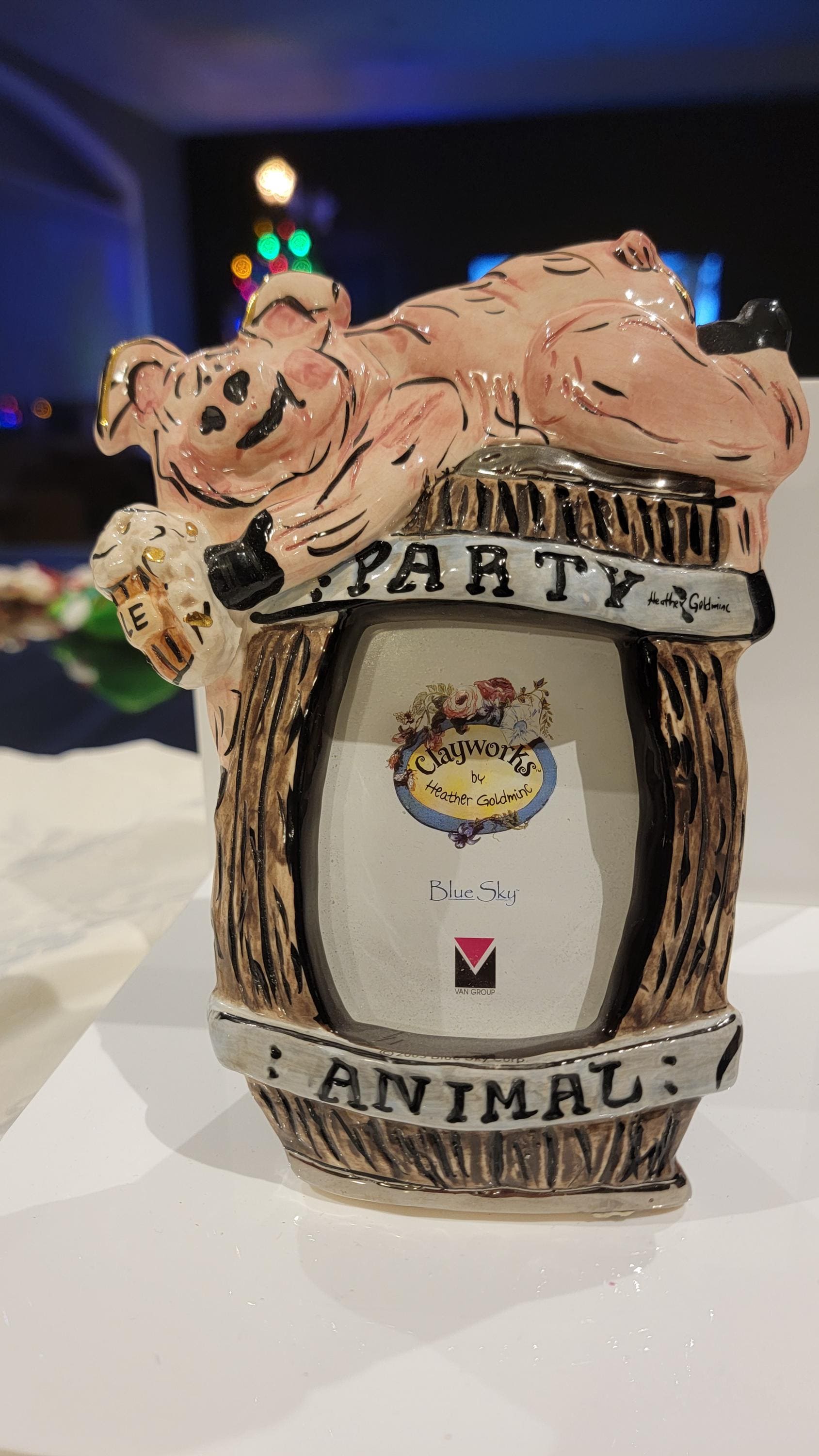 Blue Sky PARTY ANIMAL Picture Frame Pig Barrel Clayworks by