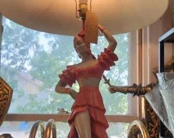 Vintage Chalkware Dancers Table Lamps by Emil Bertolozzi 1950's