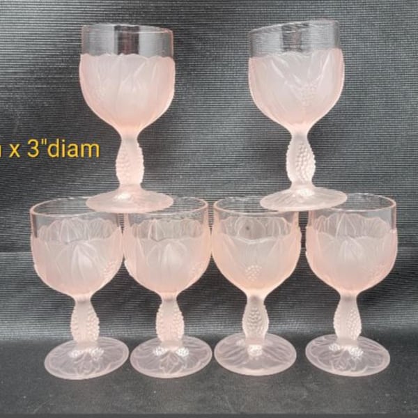 Vintage Italian Pink Frosted Wine Glasses Set of 6. S4