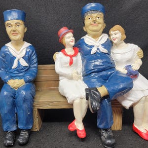Vintage Laurel and Hardy with the Ladies on a Bench Figurine. S6