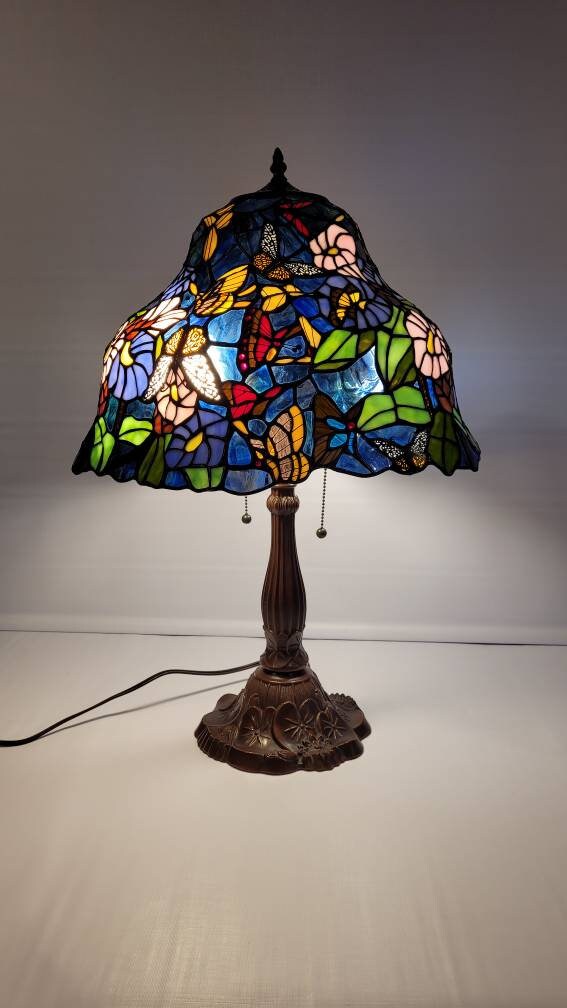 Stained Glass Butterflies and Flowers Lamp Tiffany Style Etsy