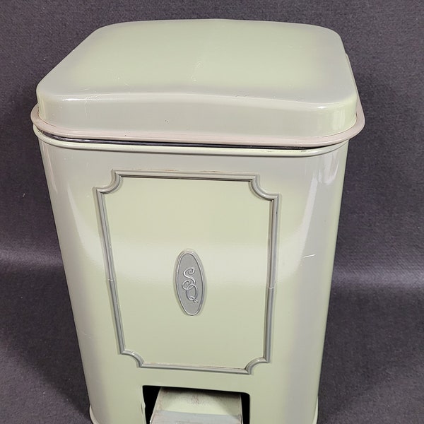 Vintage 1970s Avocado Green Metal Garbage Can