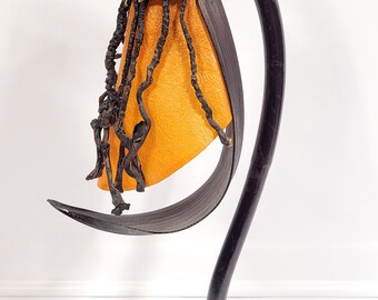 Retro Orange Shade Lamp Wood Base. F