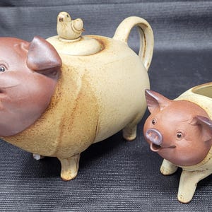 Vintage Otagiri keramik Pig tekanna och gräddkanna tillverkad i Japan. S7