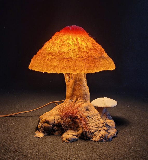 Magical Mushroom Lamp Cypress Wood Faux Coral Mushroom Lamp. B2