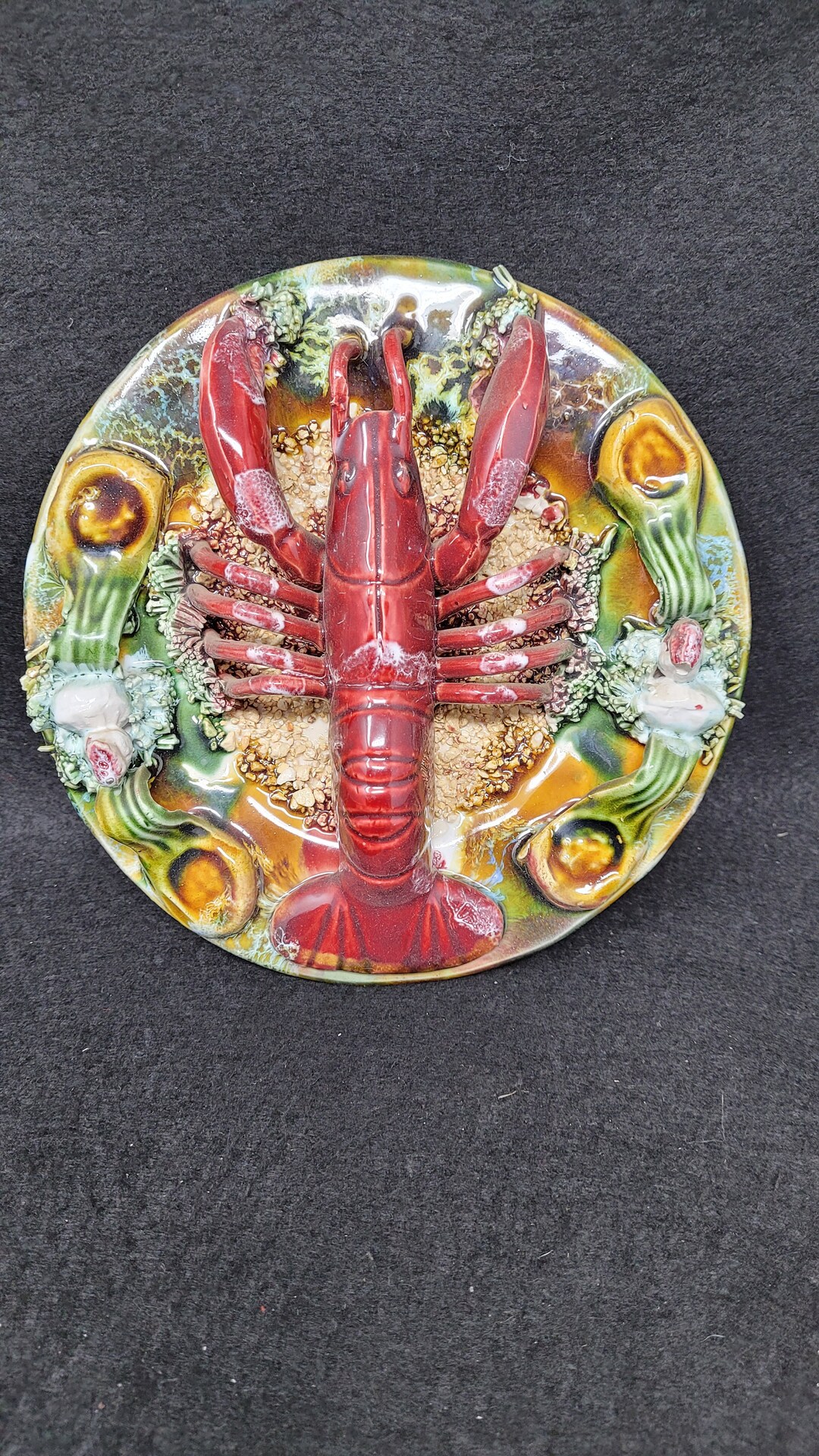 Vintage Majolica Lobster Plate Etsy