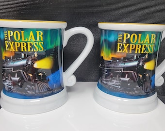 Warner Bros. The Polar Express Coffee Mugs 3D Train  Set of 2. S5