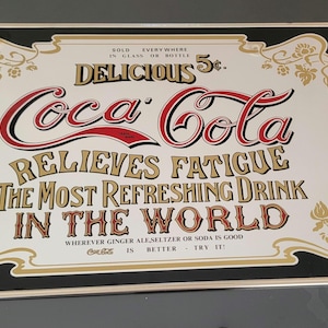 Vintage Coca-Cola Mirror Sign Coke Refreshing Drink  Coke 5 Cents Bar. F4