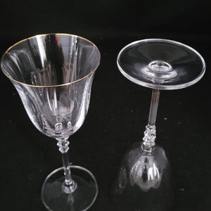 Vintage Mikasa Sonata Gold Rim Optic Glass Faceted Stem Wine Glasses | Set of 4 | Austria. S3