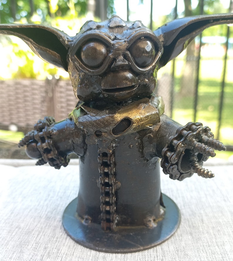 Star Wars Yoda Metal Figurine Recycled Metal Baby Yoda Baby Yoda Metal Sculpture image 1