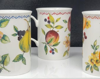 Neue Vintage Roy Kirkham Herbst Früchte Bone China Tassen Made in England 3er-Set. S1