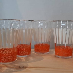 Retro Juice Glasses Orange and White Textured