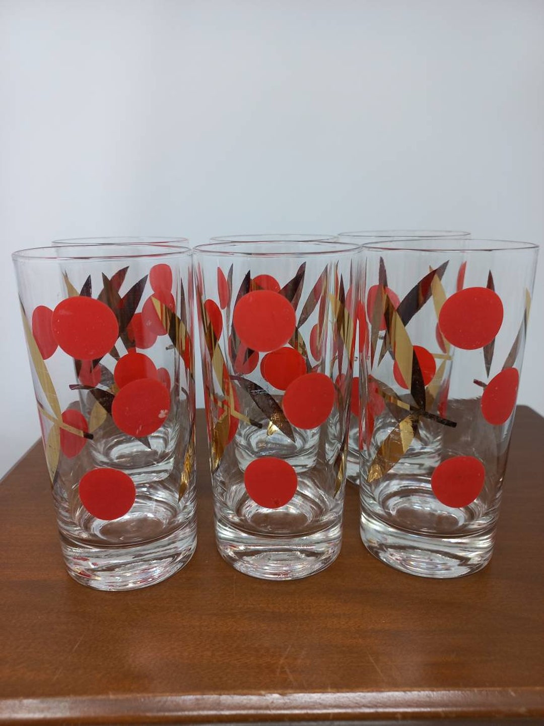Vintage Cherry and Gold Highball Glasses Red Dot Set of 6 Etsy