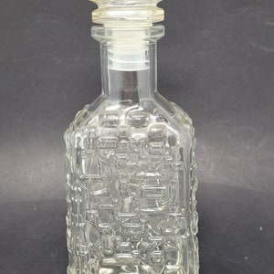 Vintage Bauhaus Geometric Patterned Pressed Glass Decanter with Stopper