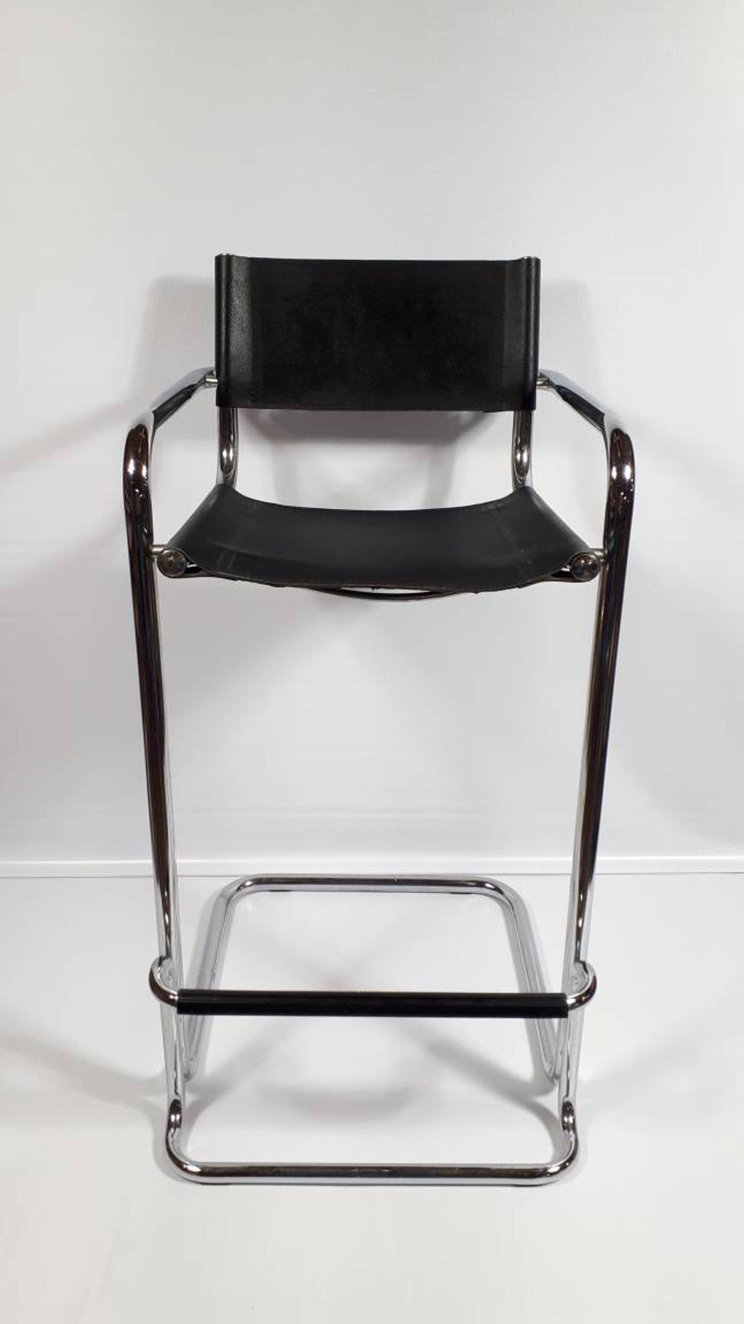 Leather Chrome Chair Vintage Tubular Bauhaus Style Leather Made in