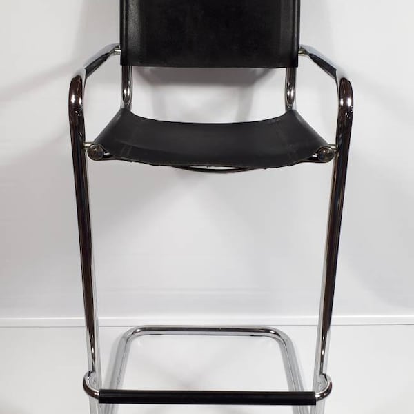 Leather Chrome Chair Vintage Tubular Bauhaus Style Leather Made in Italy Bar Stools GTA Local Area Only