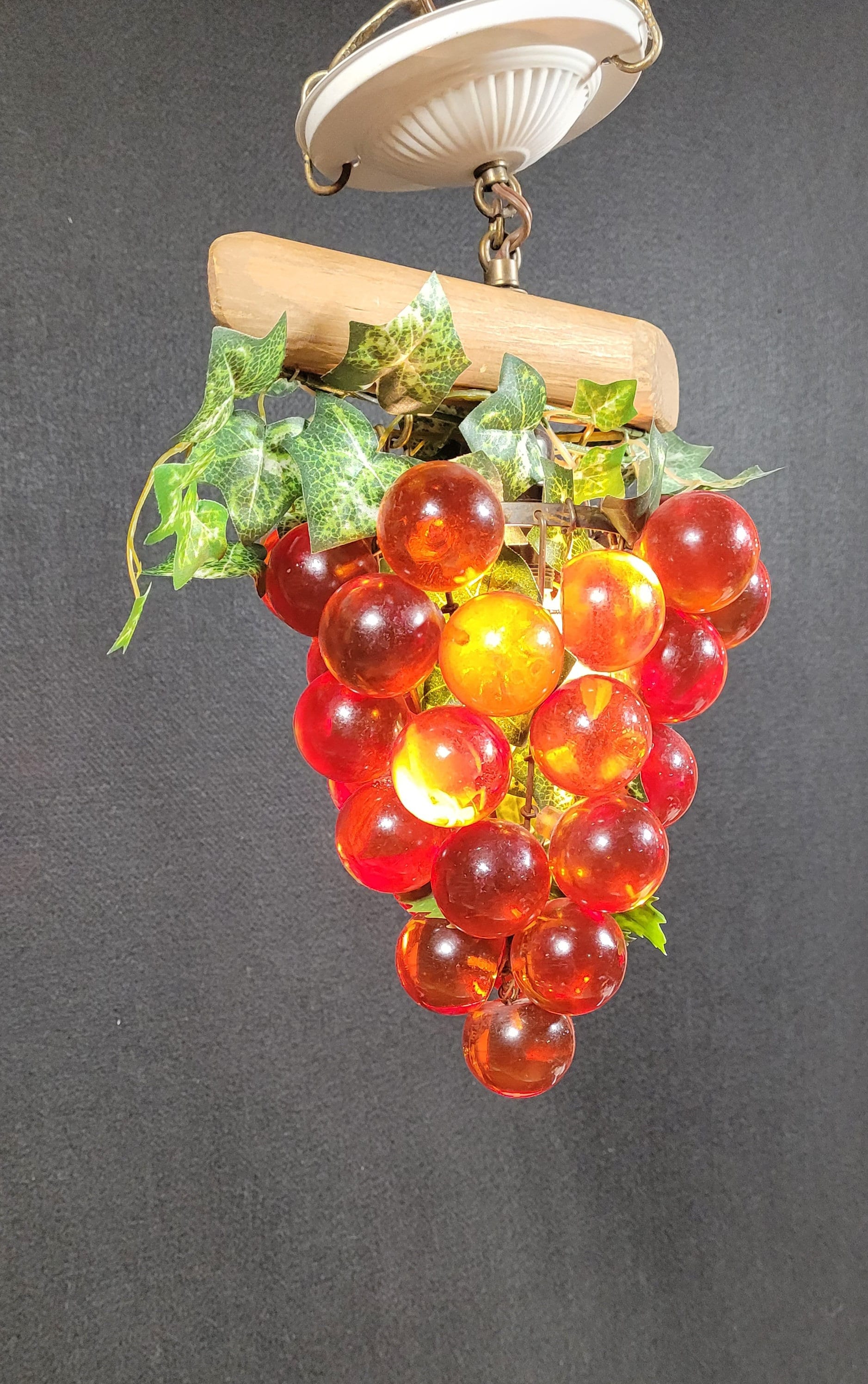 Mid-century Modern Lucite Grape Cluster Hanging Lamp Kitschy Lamp