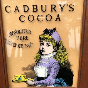 Vintage  Cadbury&#39;s  Cocoa Reverse Painted Glass Cadbury’s Cocoa Advirtising  Art Collectible