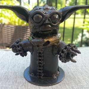 Star Wars Yoda Metal Figurine Recycled Metal Baby Yoda Baby Yoda Metal Sculpture image 2