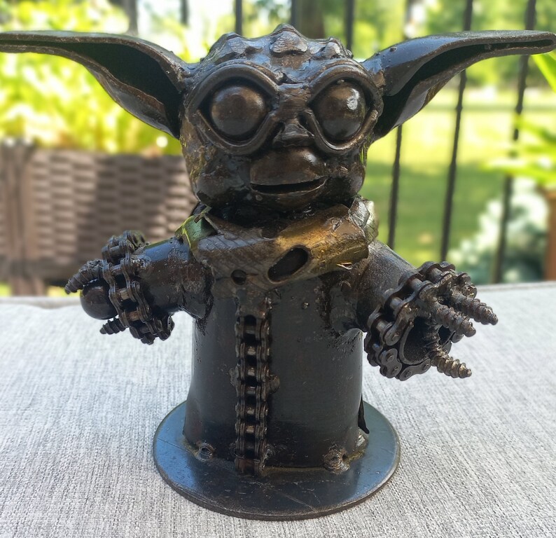 Star Wars Yoda Metal Figurine Recycled Metal Baby Yoda Baby Yoda Metal Sculpture image 2