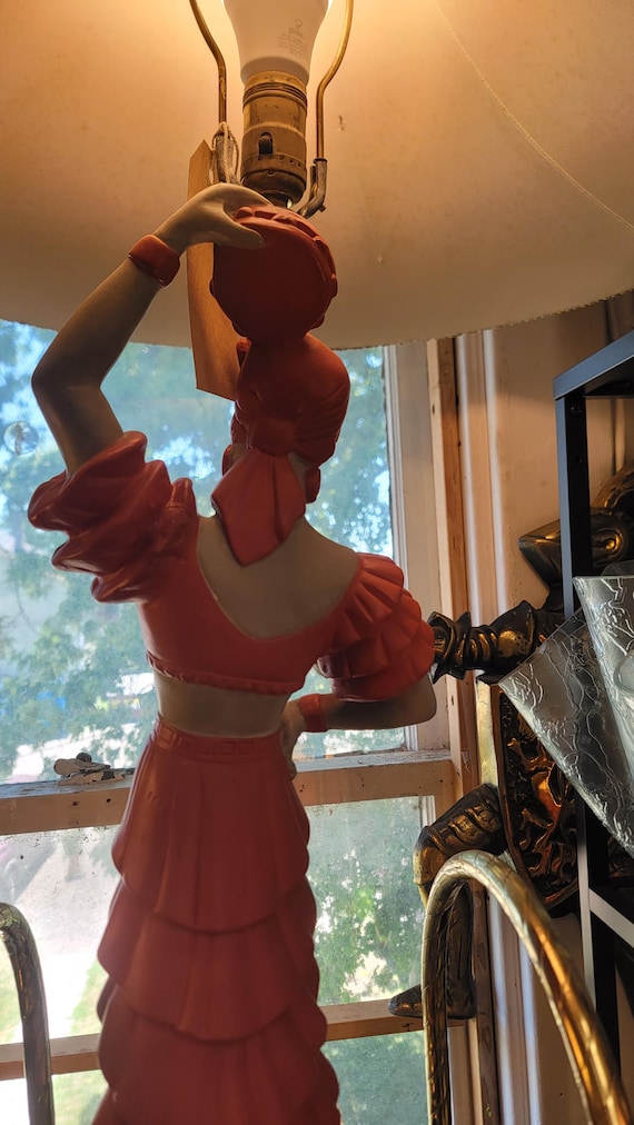 Vintage Chalkware Dancers Table Lamps by Emil Bertolozzi 1950's