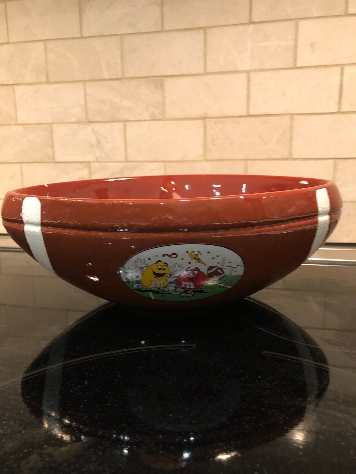 M&M Ceramic FootBall Shaped Candy Dish Divided Bowl NIB Rare Etsy