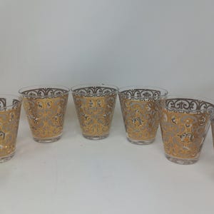Vintage George Briard Gold Glasses Set of 7 Old Hollywood Glass Madmen Glass