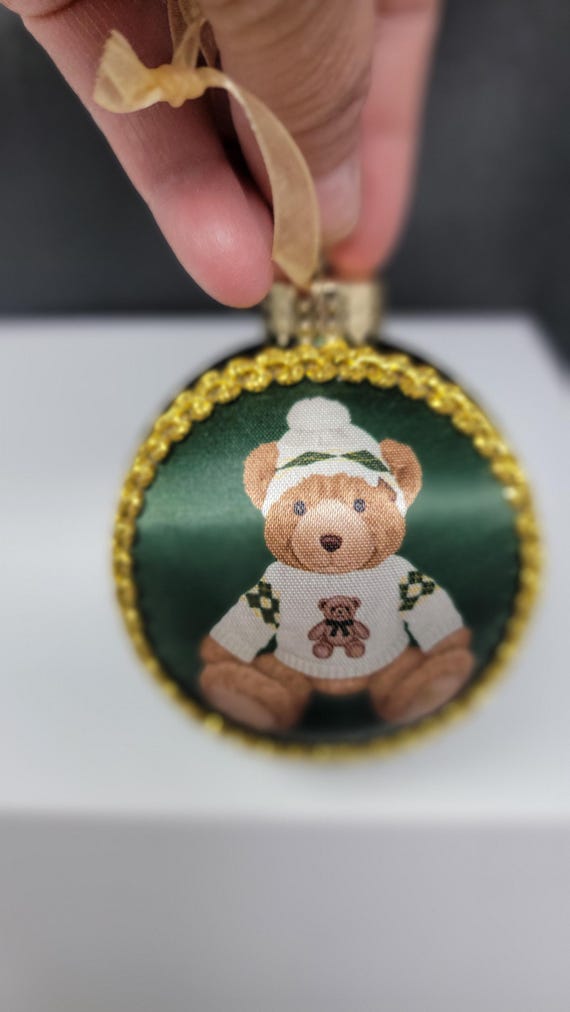 HARRODS 2021 Silk Panel Christmas Bear Bauble Decoration, New in