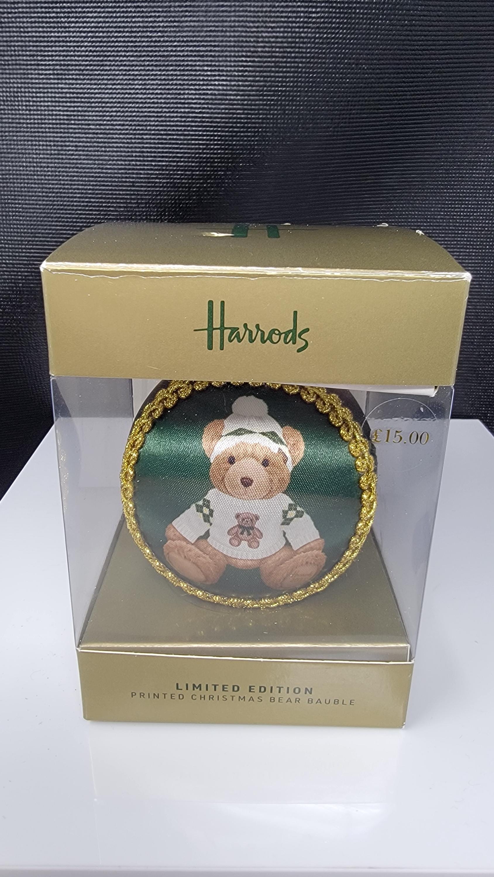 HARRODS 2021 Silk Panel Christmas Bear Bauble Decoration, New in