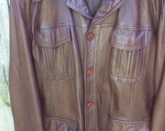Mens Leather 1970s Coat. C