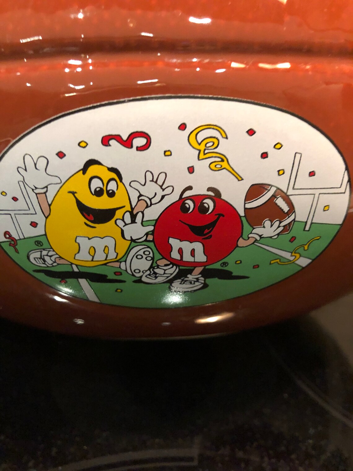 M&M Ceramic FootBall Shaped Candy Dish Divided Bowl NIB Rare Etsy