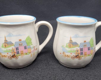 Vintage Stoneware Country Mug "Homestead"  Set of 2