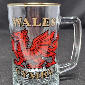 Vintage Welsh Dragon Glass Stein Wales Cymru. S3