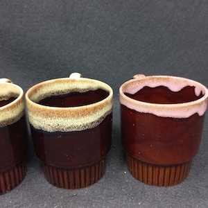 Vintage 70s Brown Drip Glaze Ceramic Mugs Set of 3
