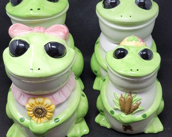 Vintage Frog Large Ceramic Canister Cookie Jar 10 Japan