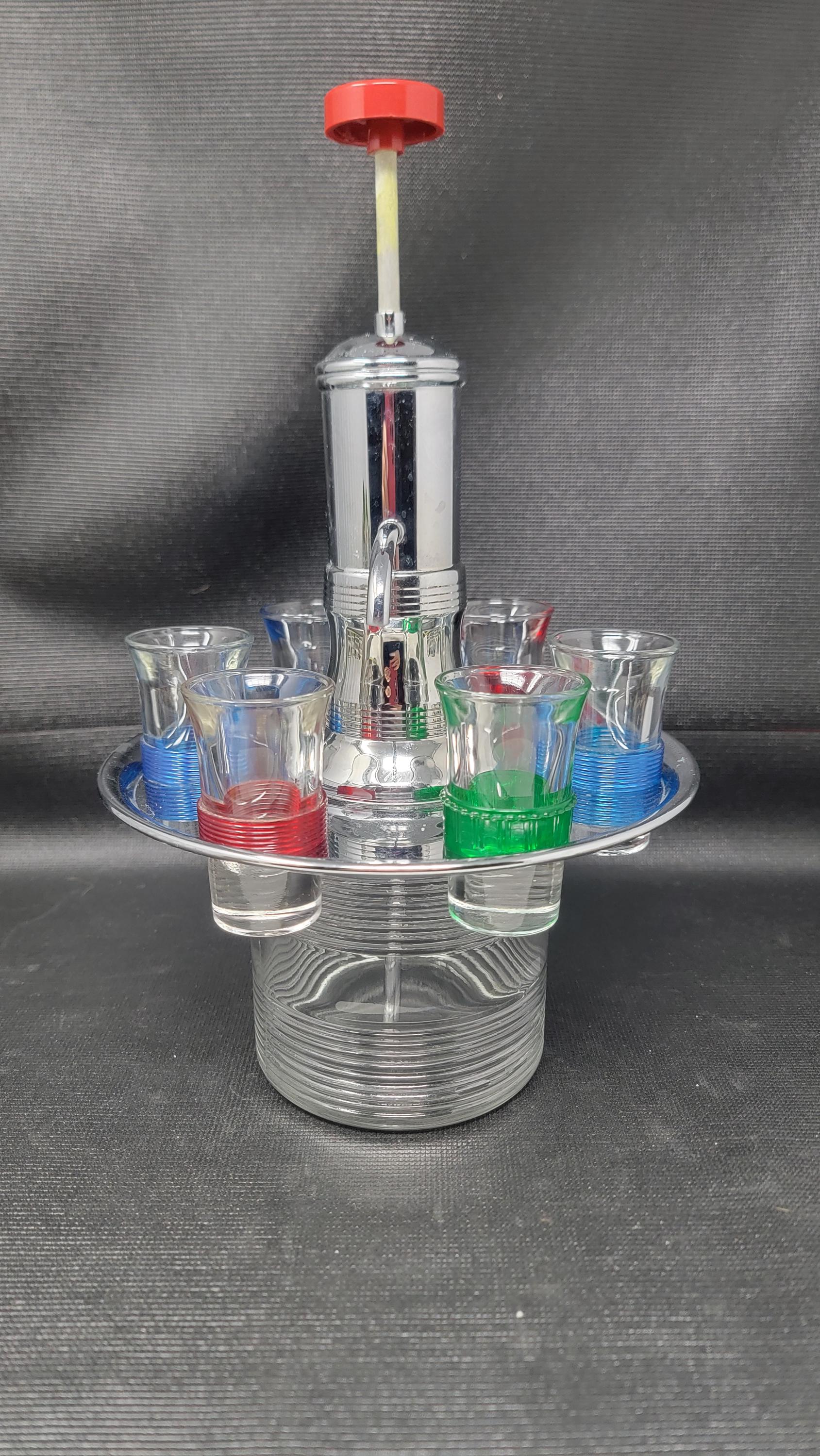 Vintage Circa 1950's Chrome & Glass Liquor Revolving Dispenser