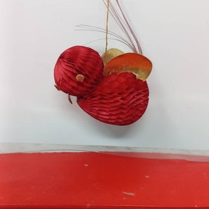 Vintage Honeycomb Paper Red Birds Christmas  Ornaments