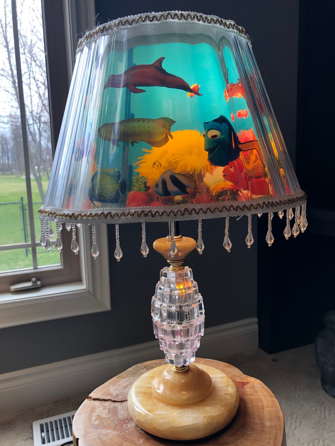 Kitsch Rotating Aquarium Fish Lamp Marble Base Nemo Etsy